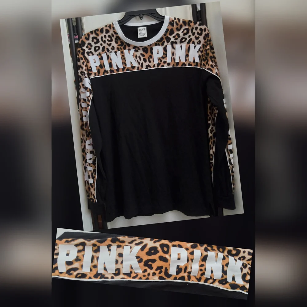 PINK Victoria's Secret Black and Leopard Print Boyfriend Joggers & Tee Set - Picture 6 of 9